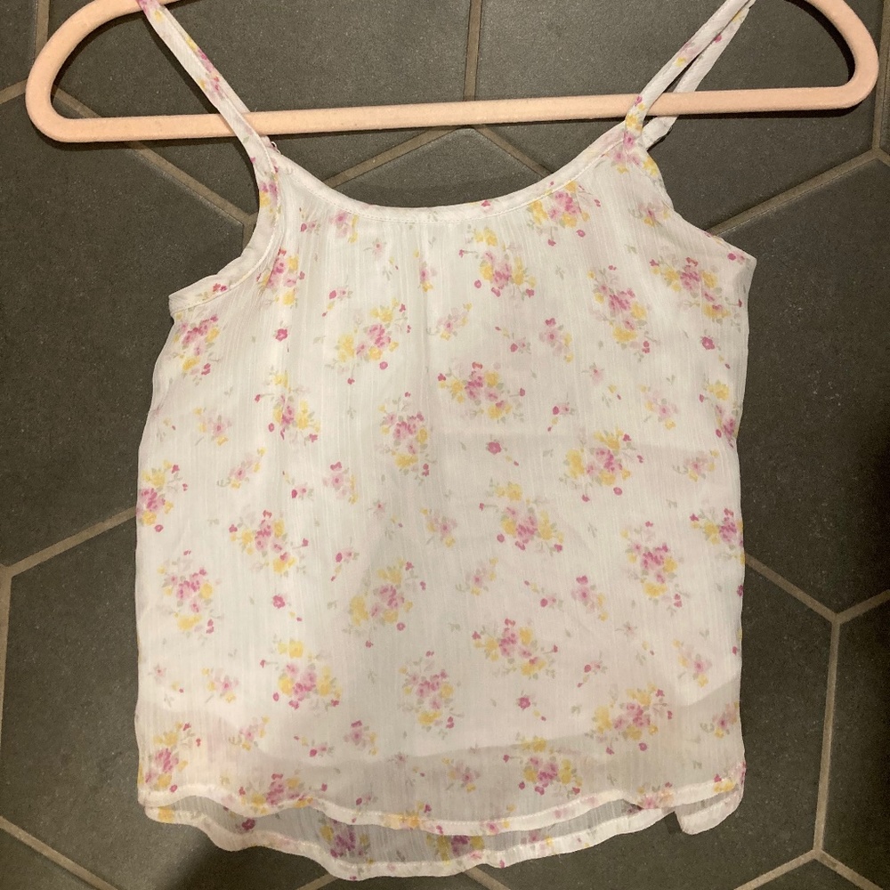 Girls white floral flowy tank top